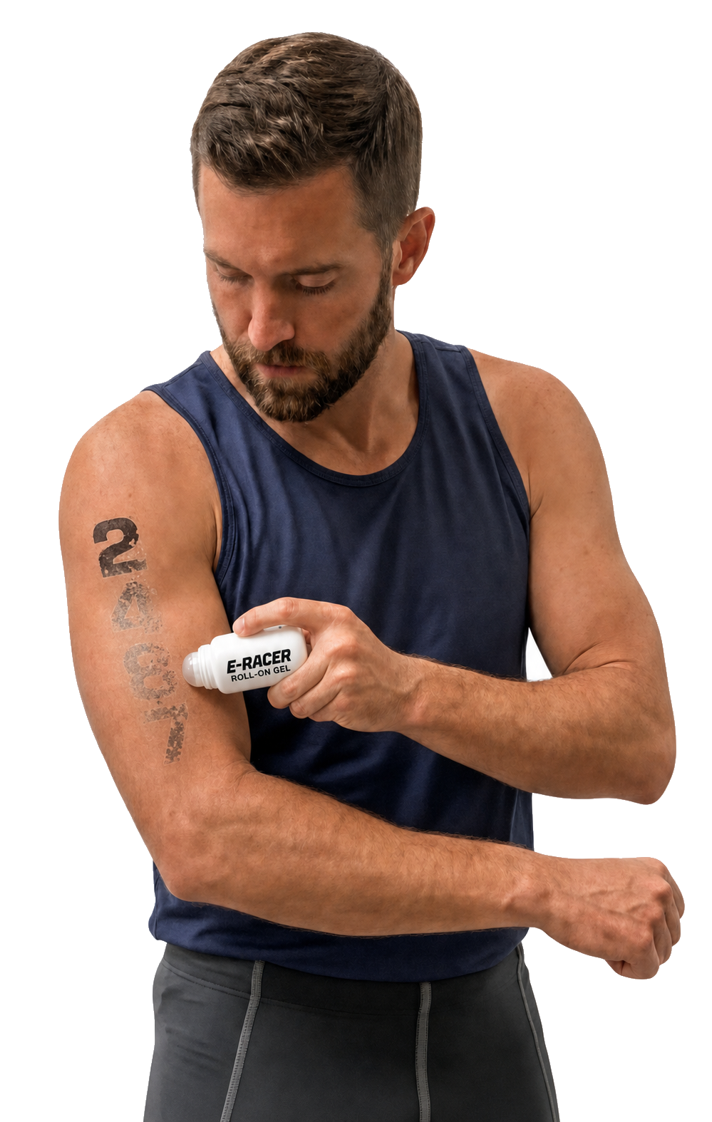 Athlete applying E-RACER to remove a race number